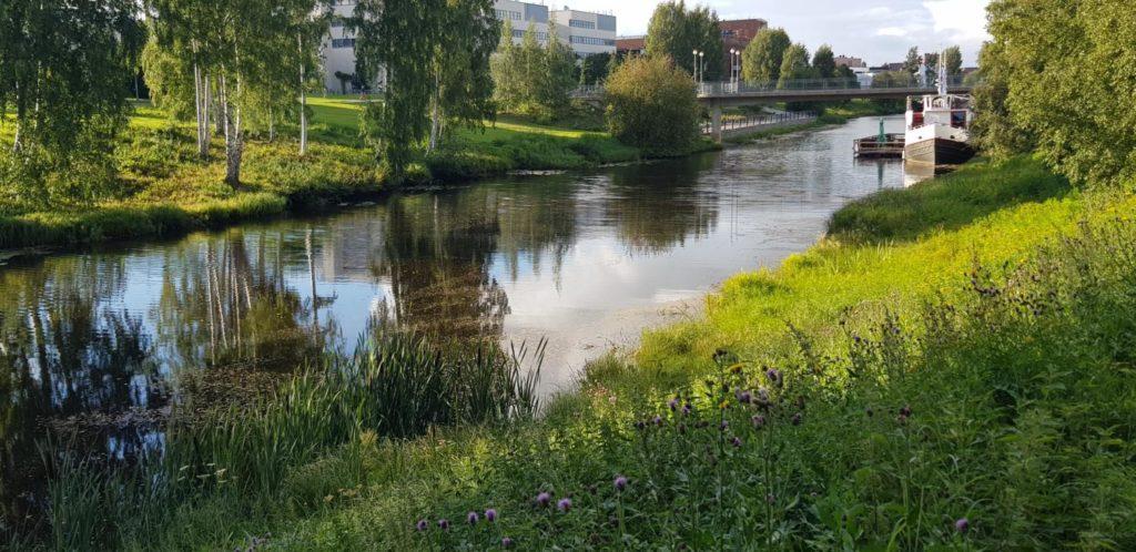 Seinäjoen Kampusrannan joki heijastaa taivasta